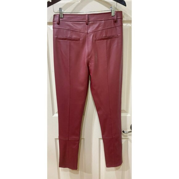 New Milly Rue Faux Leather Red Burgundy Pants Size 28 High-Waisted Slim Fit With - Picture 8 of 10